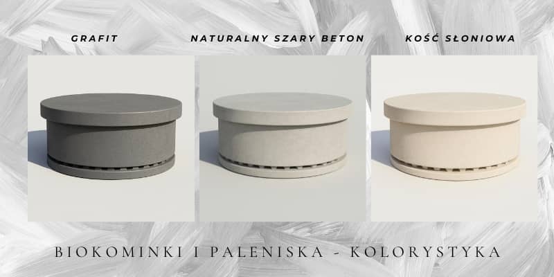 Biokominki betonowe DekorioArt – kolorystyka grafit, naturalny szary beton i kość słoniowa