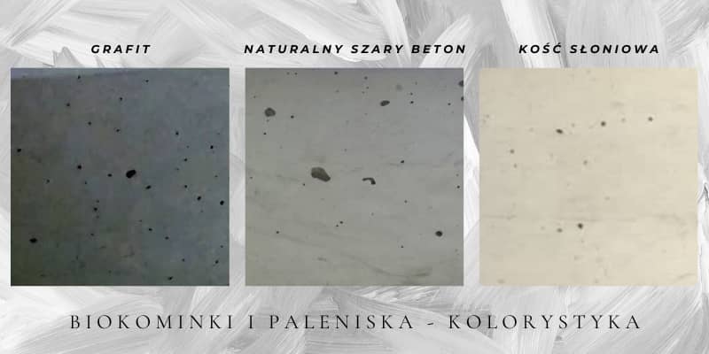 Zbliżenie faktury betonu biokominków DekorioArt – odcienie grafit, naturalny szary beton i kość słoniowa
